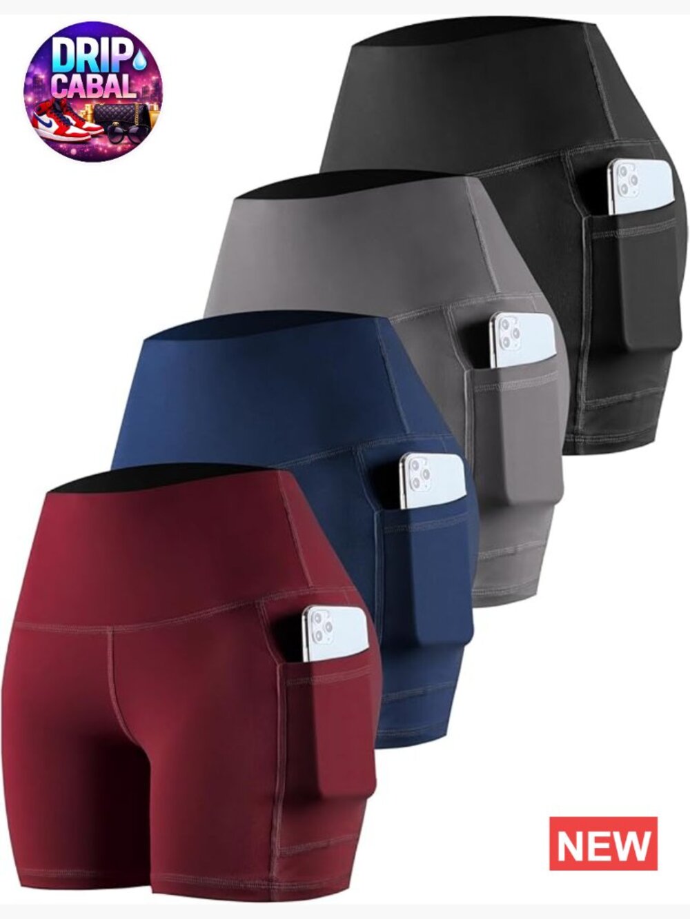 High Waisted Bike Shorts with Pockets Tummy Control Yoga Workout Athletic 4 Pack